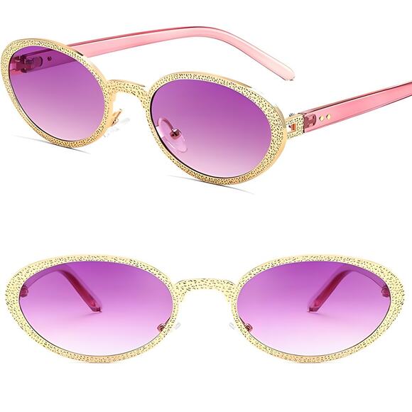 Classic Gold Frame Pink Gradient Oval Sunglasses With UV400 Protection - Picture 1 of 4